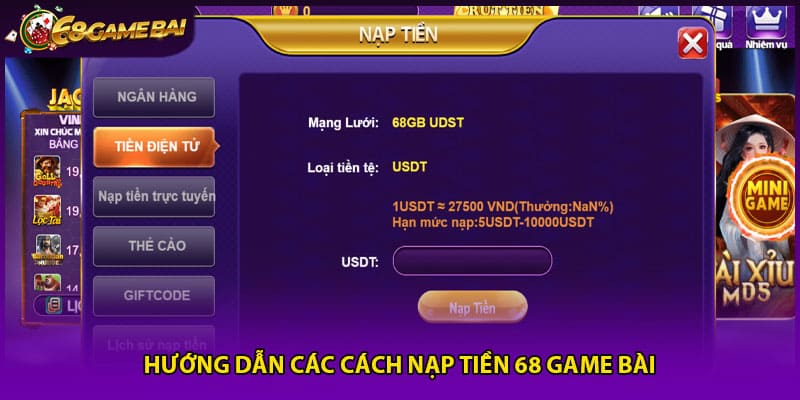Hướng dẫn các cách nạp tiền 68 game bài